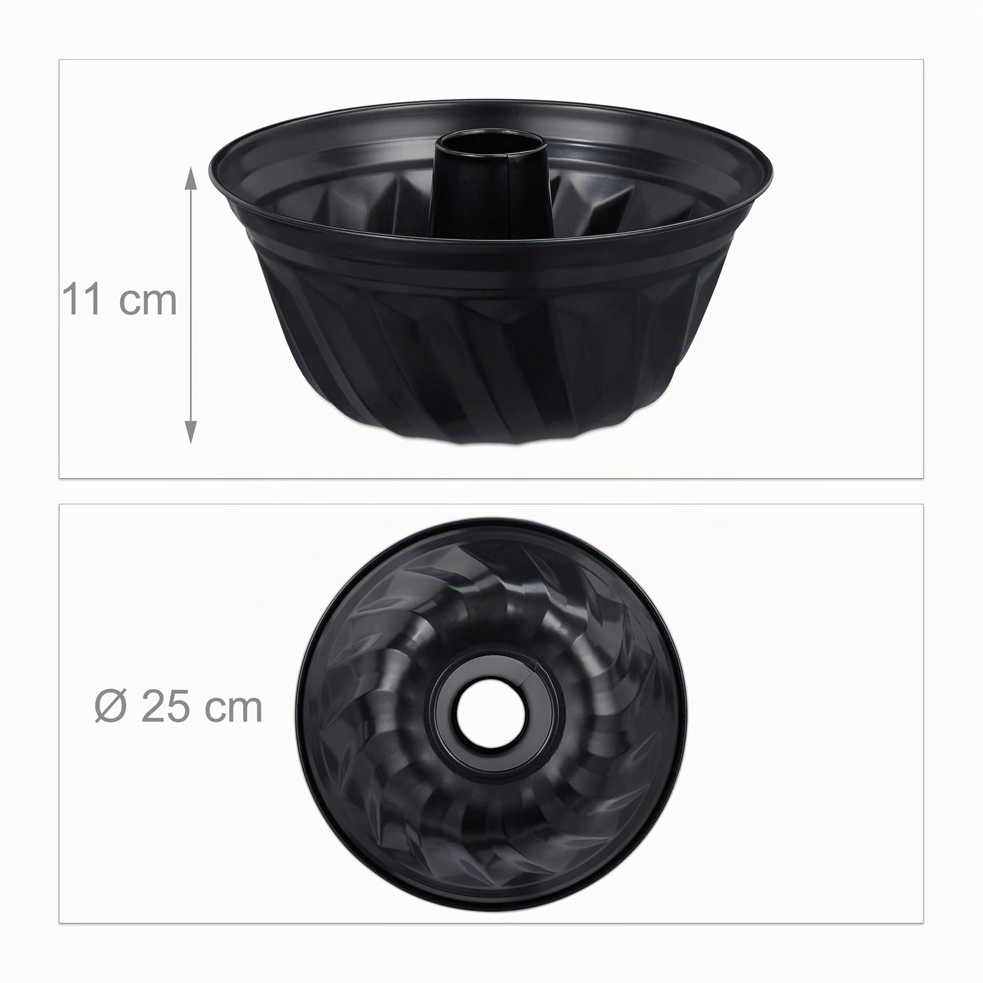 Relaxdays Stampo a Spirale per Ciambellone, Antiaderente, Ø 25 cm, Acciaio al Carbonio, per Torte & Dolci Rotondi, Nero