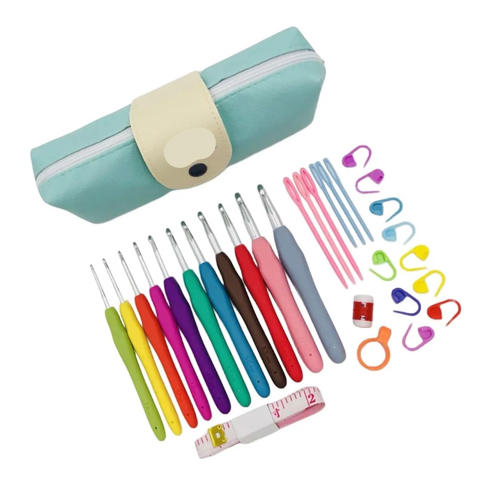 Kit Ganchillo Juego de agujas de crochet con estuche, mango ergonómico, 11 tamaños, colores surtidos(Colorful)