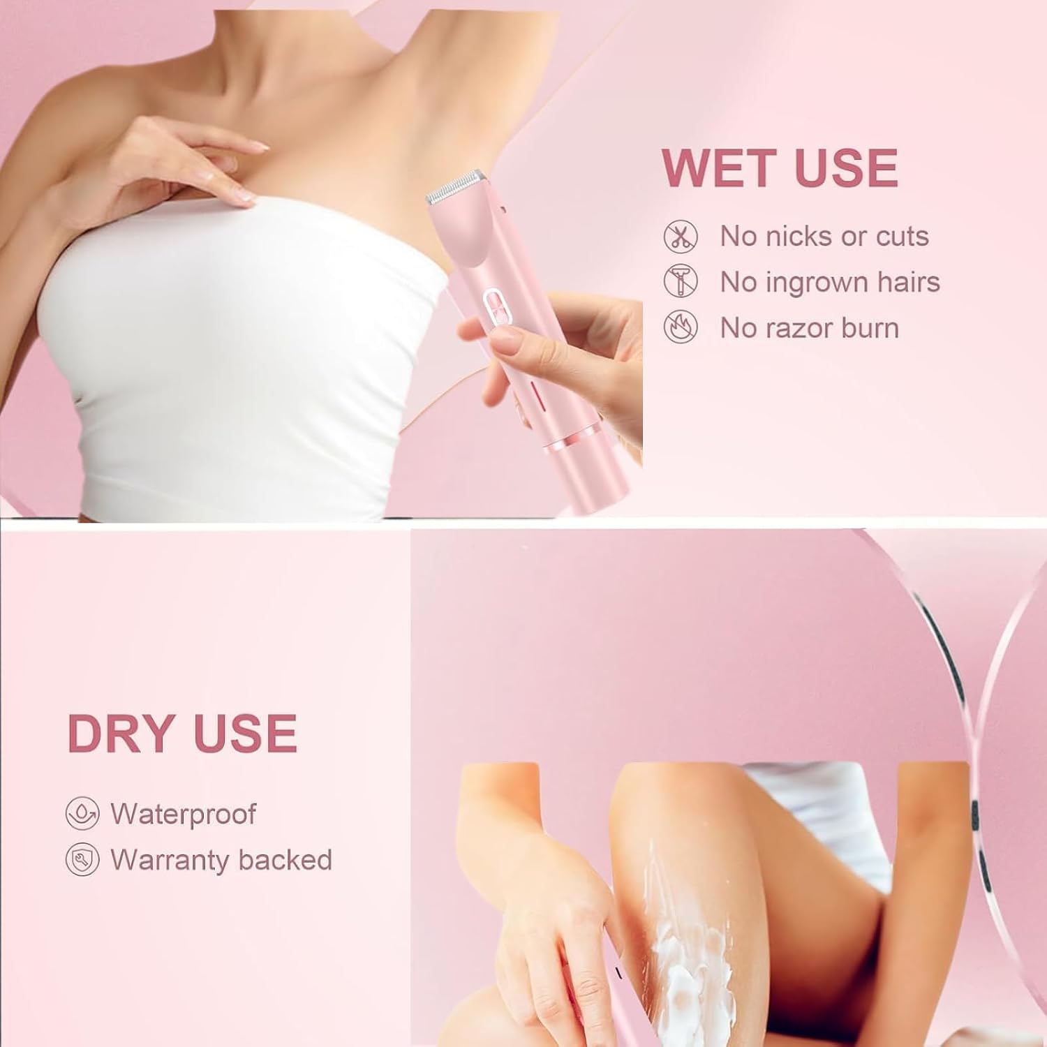 Women's Shaver, 2026 Upgrade Dual Head Shaver - 2-in-1 Electric Shaver for Legs, Armpits, Face & Bikini, Rechargeable, Facial & Bikini Trimmer for Women (Pink)