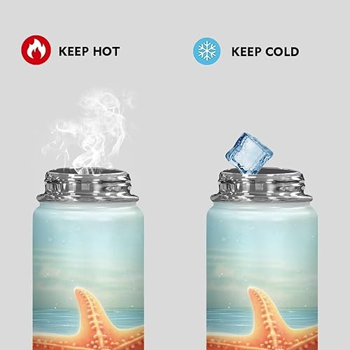 Miniatura 4 de Botella de agua aislada con tema de playa de 18 onzas con tapa, lazo de transporte a prueba de fugas, botellas de gimnasio y deportes de acero