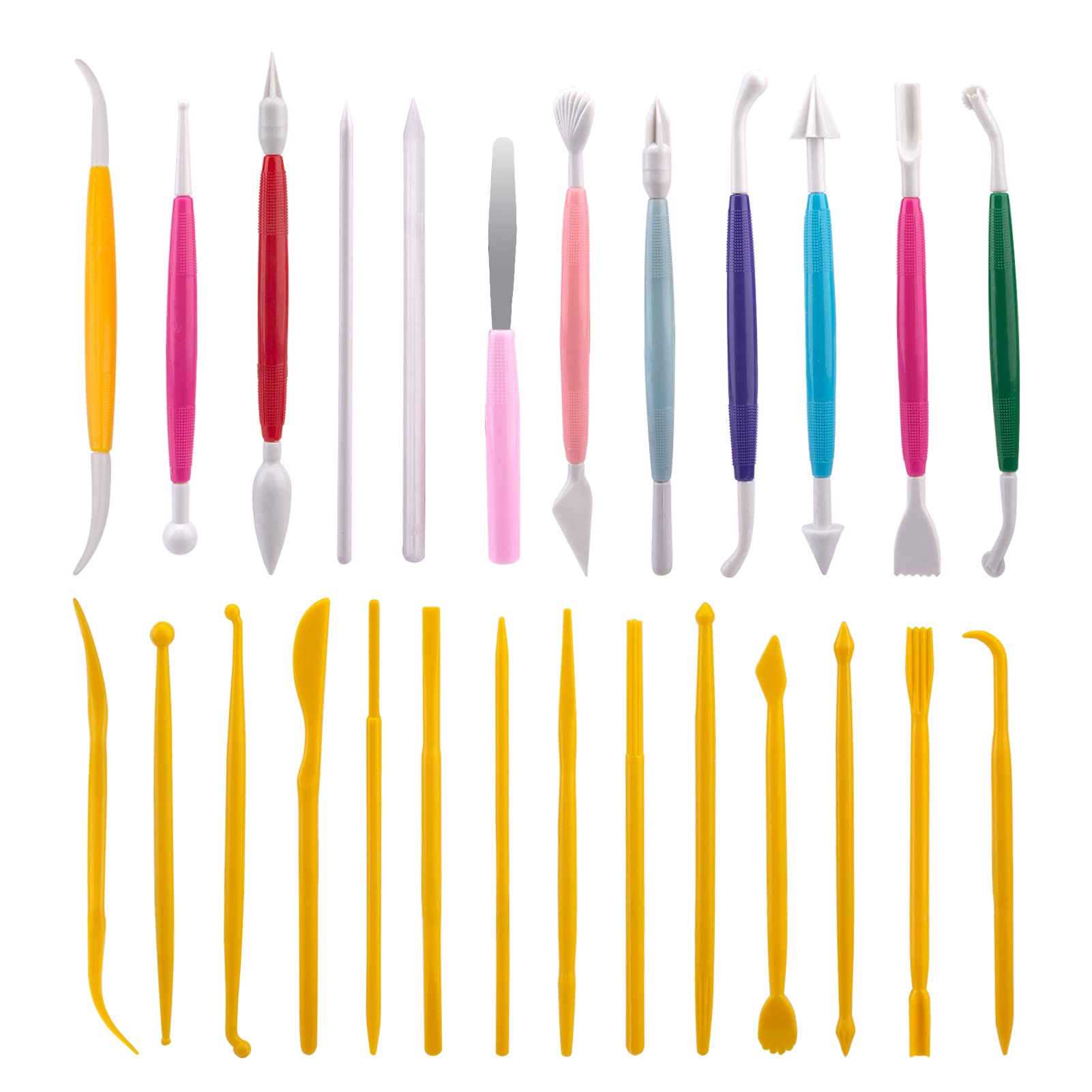 Just E Joy 26 - Piece Clay Tools Ceramic Pottery Tool Set, Clay Carving Tools for Shaping and Carving (Yellow, Color)