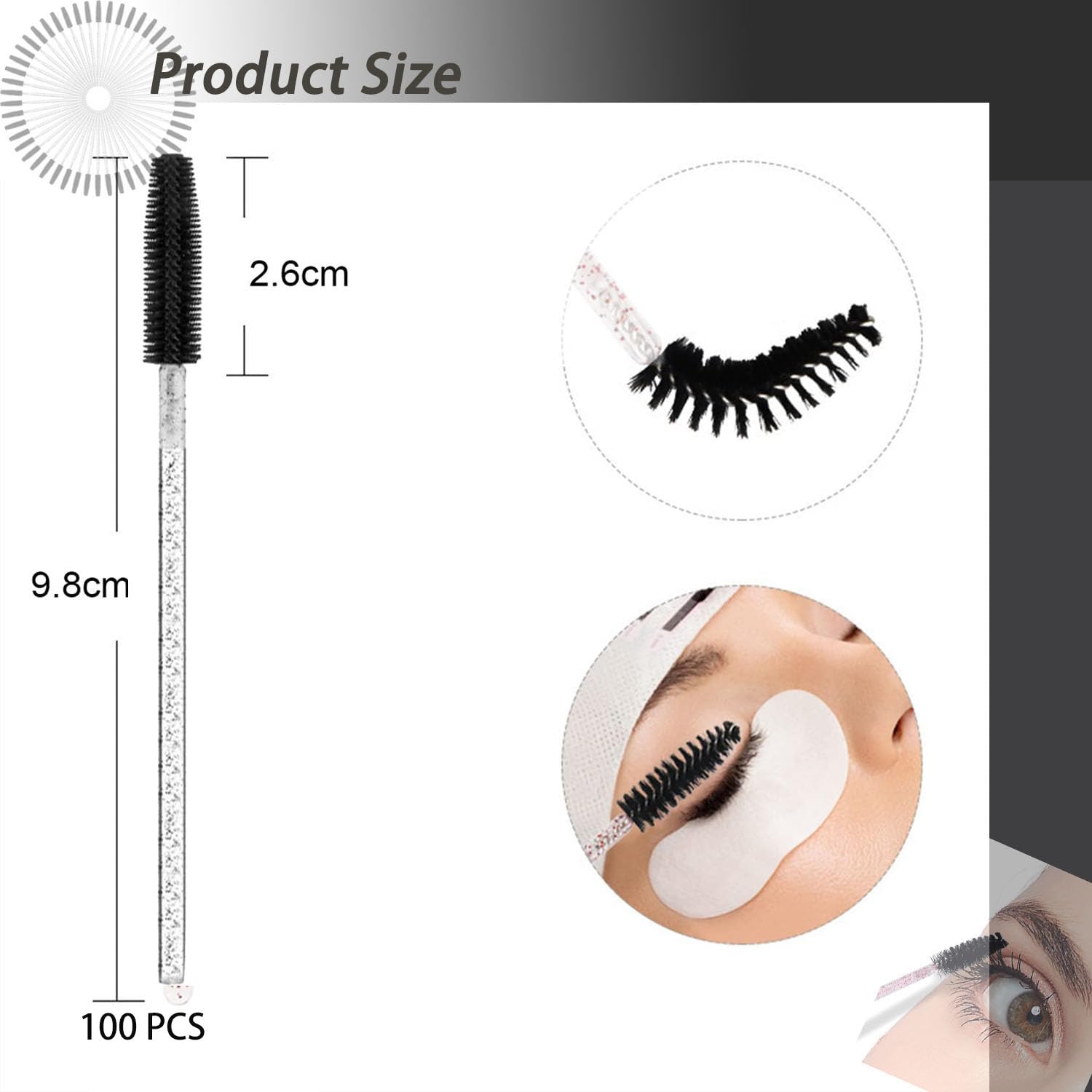 100 Pcs Crystal Eyelash Brush,Mascara Wands Spoolies Disposable Mascara Wands For Eyelash Extensions Crystal Mascara Wands Eyebrow Brushes Spoolies For Makeup Accessories Eye Lash Tools (Black)