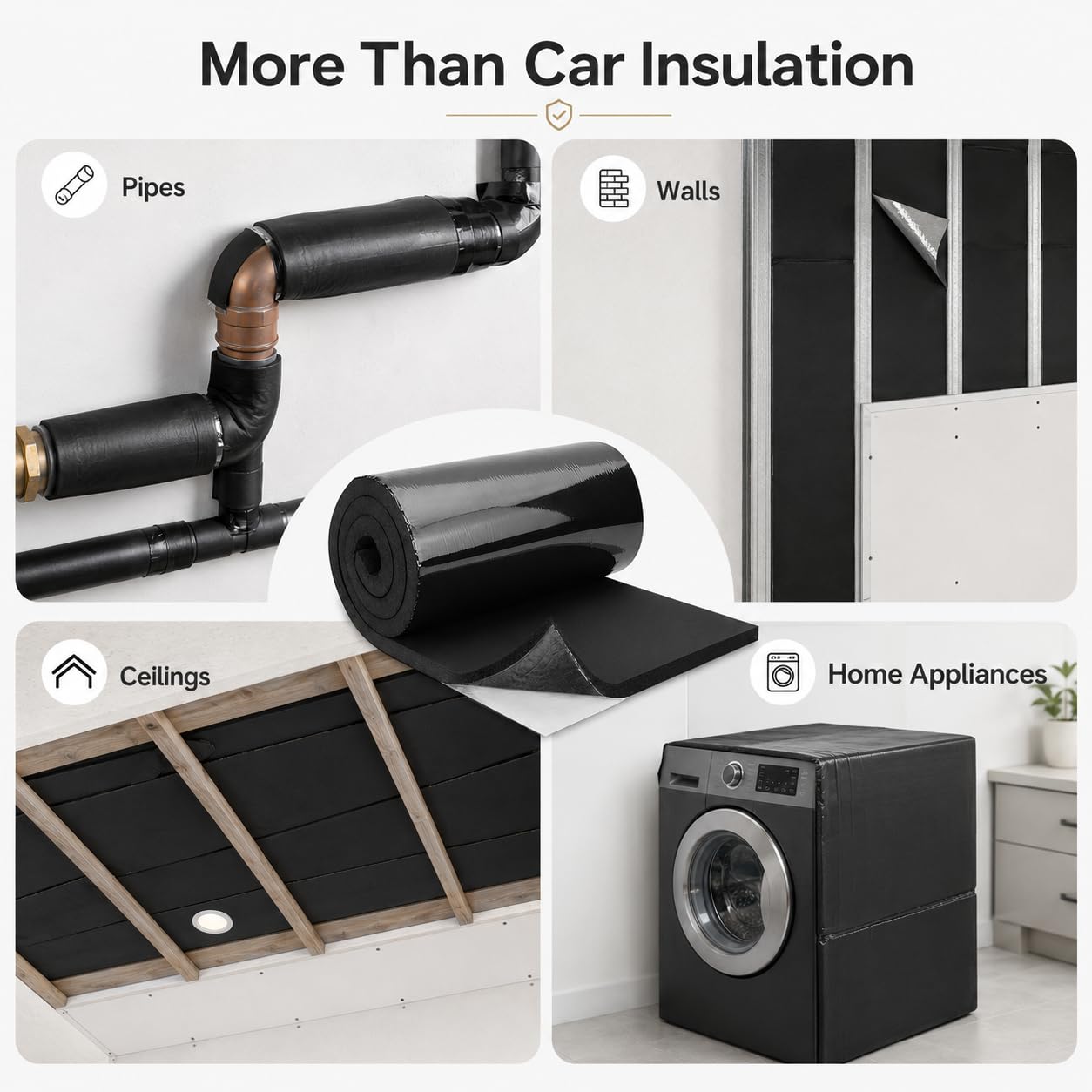 Tappetino isolante per auto, 20 mm, 150 x 30 cm, autoadesivo, ignifugo e resistente all'umidità, isolamento auto, impermeabile, isolamento acustico per cofano, porta, bagagliaio