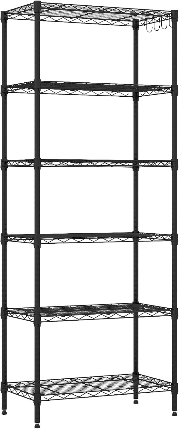 Giantex 4-Tier Storage Shelves, Adjustable Wire Shelf Rack w/4 Removable Hooks, Sturdy Steel Commercial Shelf, Heavy Duty Metal Shelving Unit for Kitchen, Garage, Pantry, Restaurant