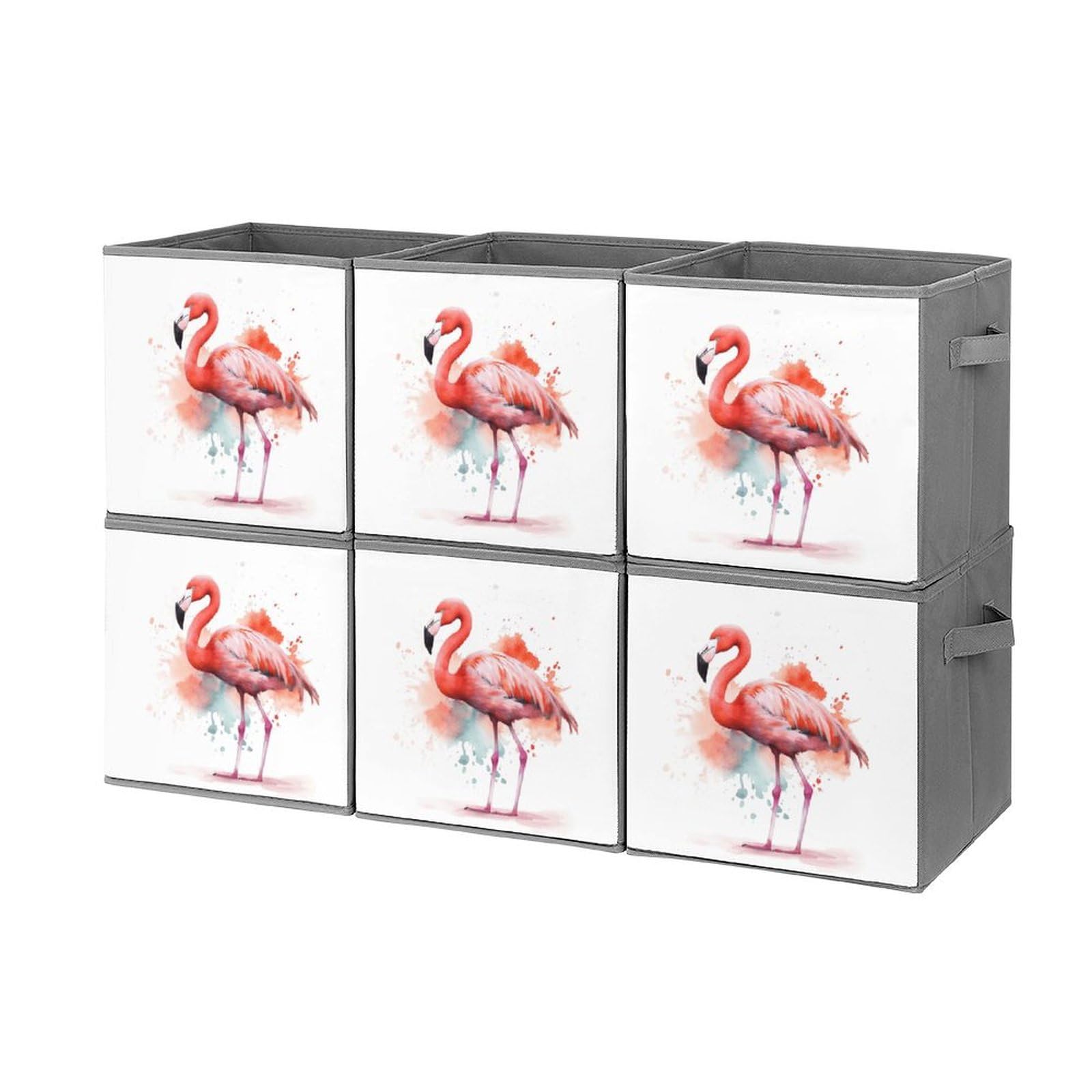Boîtes de rangement flamant rose aquarelle lot de 6 bacs pliables et empilables pour organiser