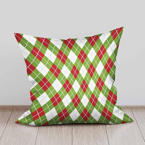 Miniatura 2 de Beabes Juego de 2 fundas de almohada decorativas para sofá, dormitorio, automóvil, sala de estar, verde, rojo, blanco, diamante a cuadros, tamaño de