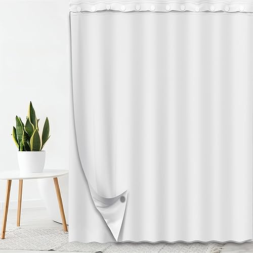 Miniatura 10 de Cortina de ducha sin ganchos con forro a presión, diseño de montaña natural, sin gancho, doble capa sin anillo, forro con imanes, tela de tela Sin