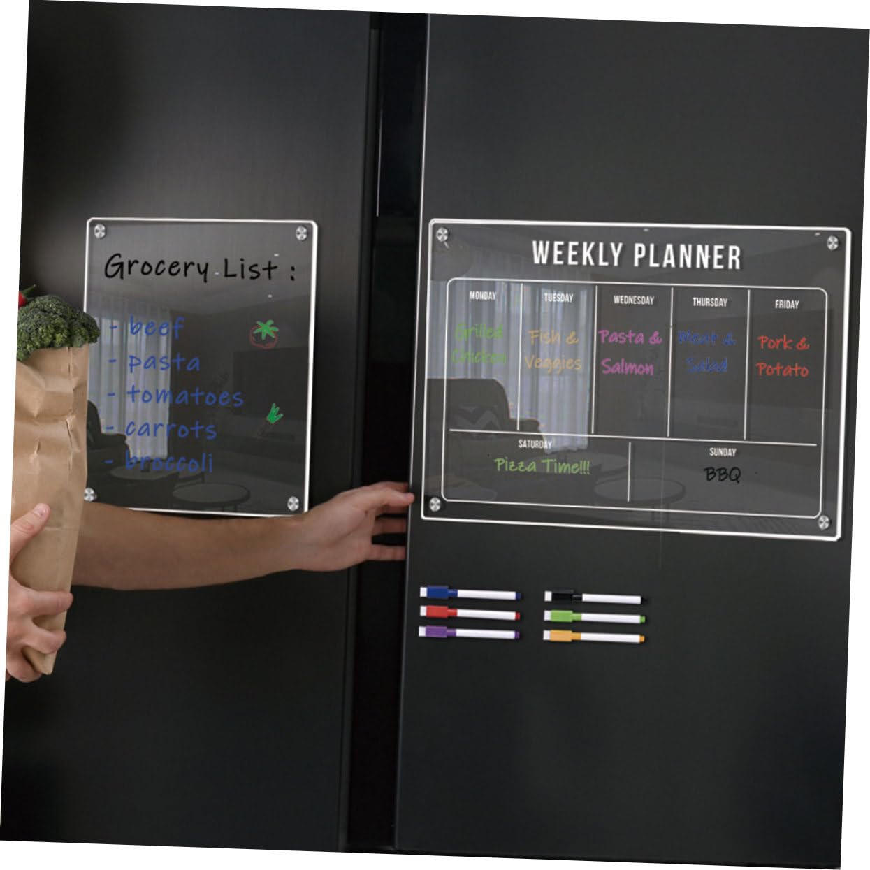 Angoily Kühlschrank-planungstafel Abwischbare Acryltafel mit Magnet für Kühlschrank-terminerinnerungen Kalendertafel Planertafel