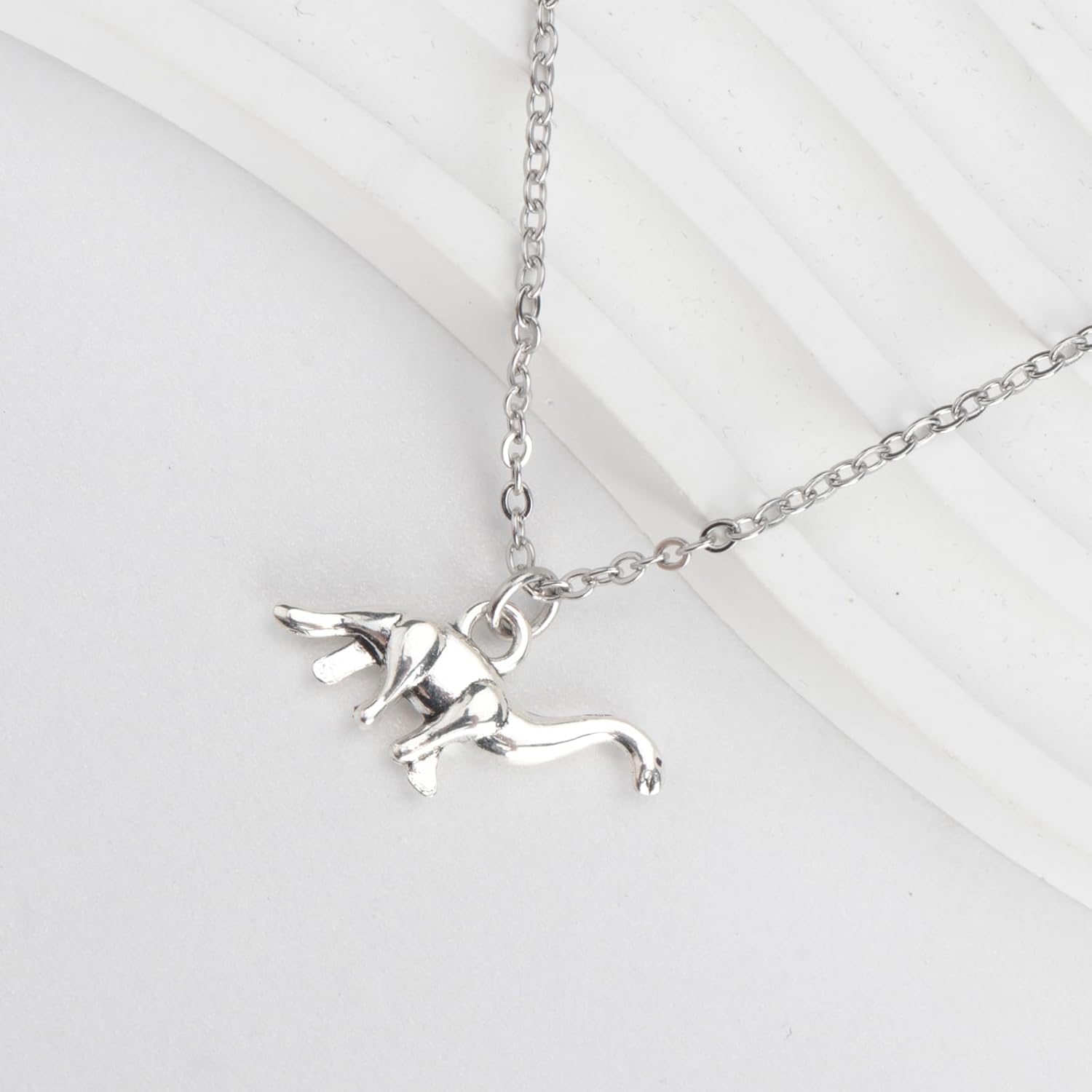 PARTNER Charm Dinosaur Necklace - Women's Dinosaur Gift - Silver Stainless Steel - 21 Inch Adjustable - Modern Style - Image 4