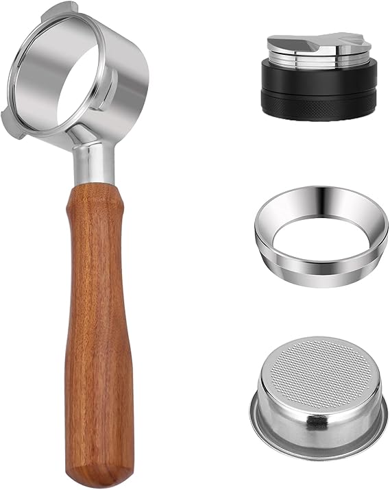 Amazon 54mm 底なしポルタフィルタ Breville 8シリーズに対応 ステンレススチール コーヒーエスプレッソマシン 木製ハンドル 2カップバスケットフィルター付き 調節可能な