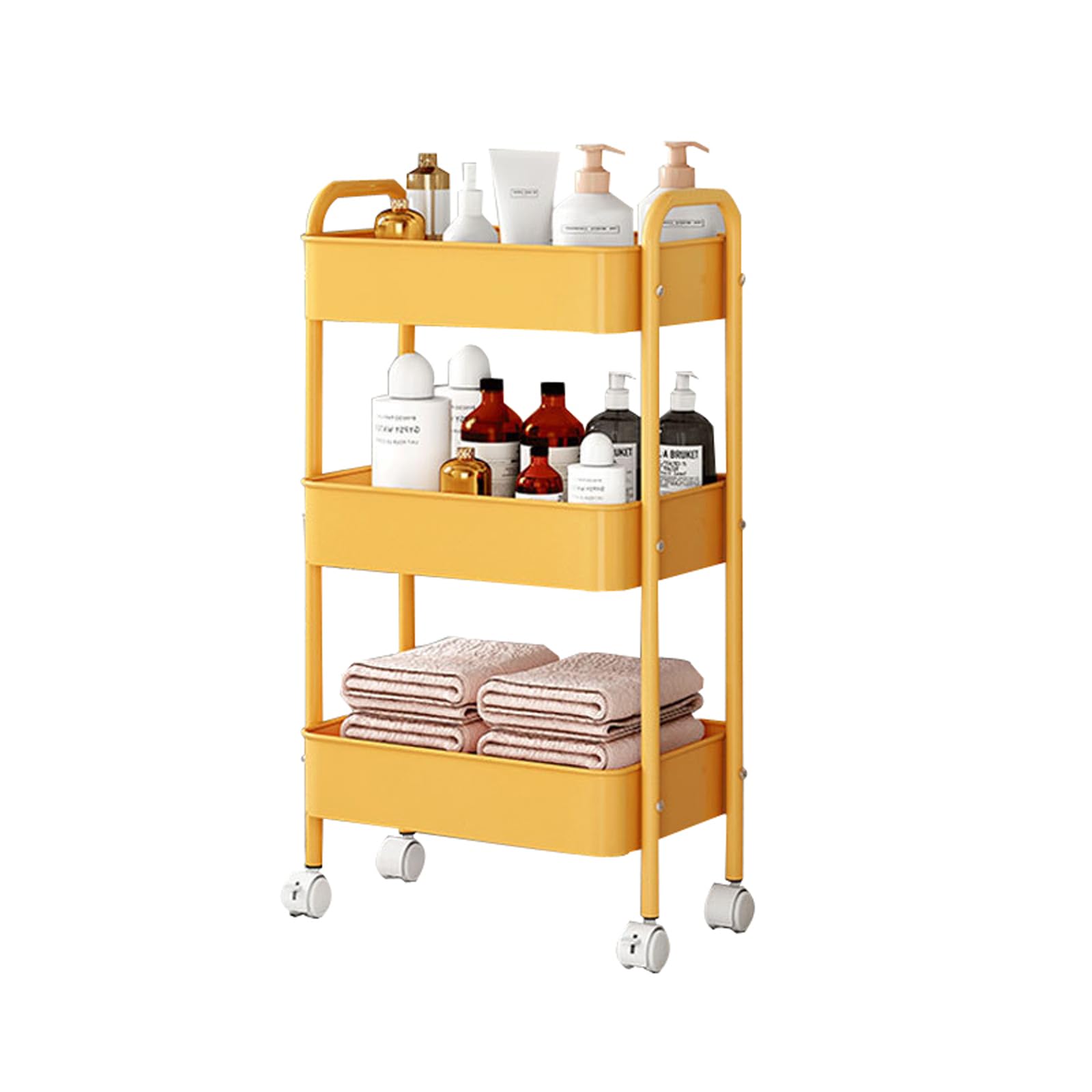 Carrello a 3 ripiani con piano di lavoro per artigianato e bellezza, design sottile su ruote, organizer multiuso per casa e ufficio