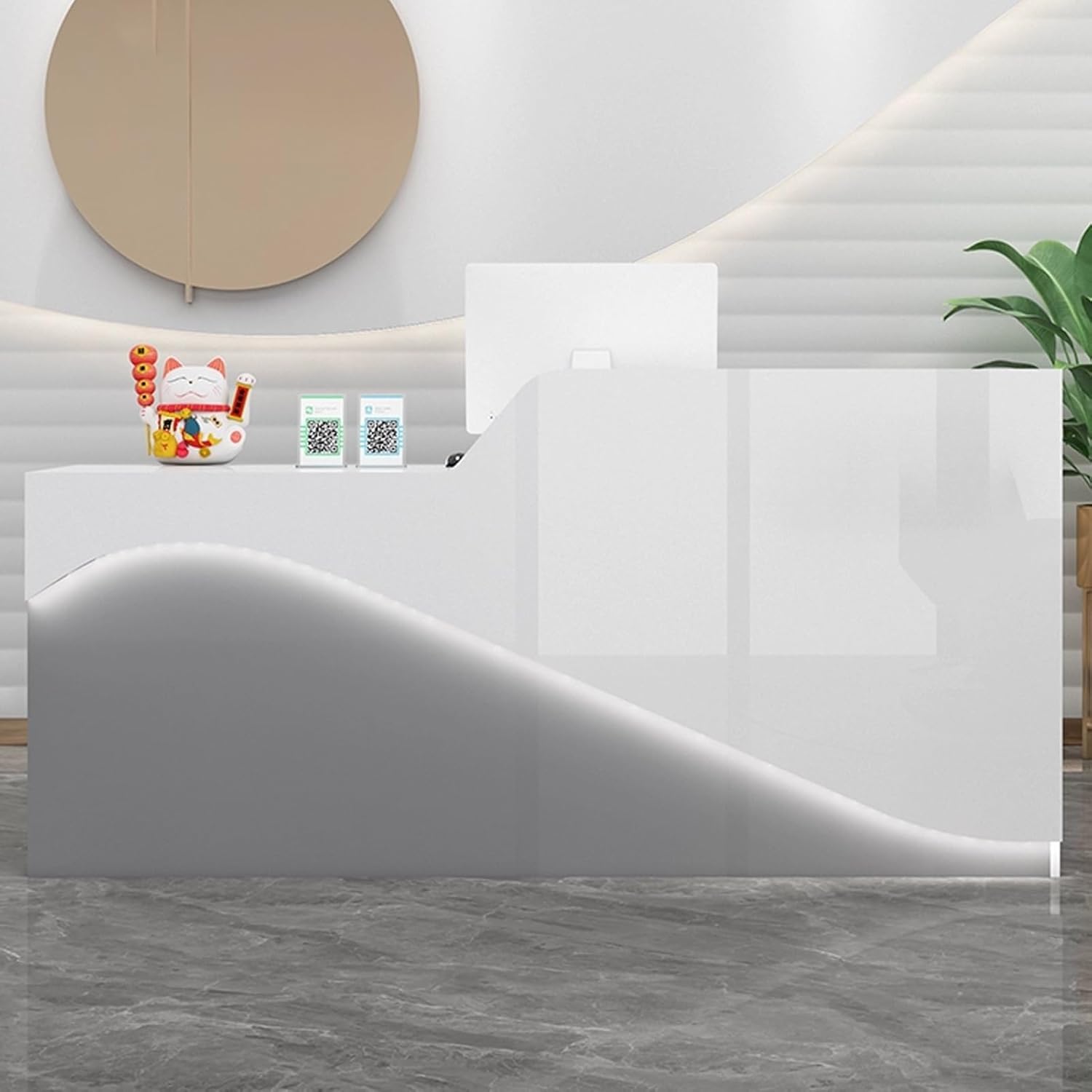 JKGHK Reception Desk, Front Counter Desk with LED Light, Modern Retail Counter with Lockable Drawer, Counter Desk Reception Room Table, Retail Counter for Clothing Shop(White+Gray,39.3in/100cm)