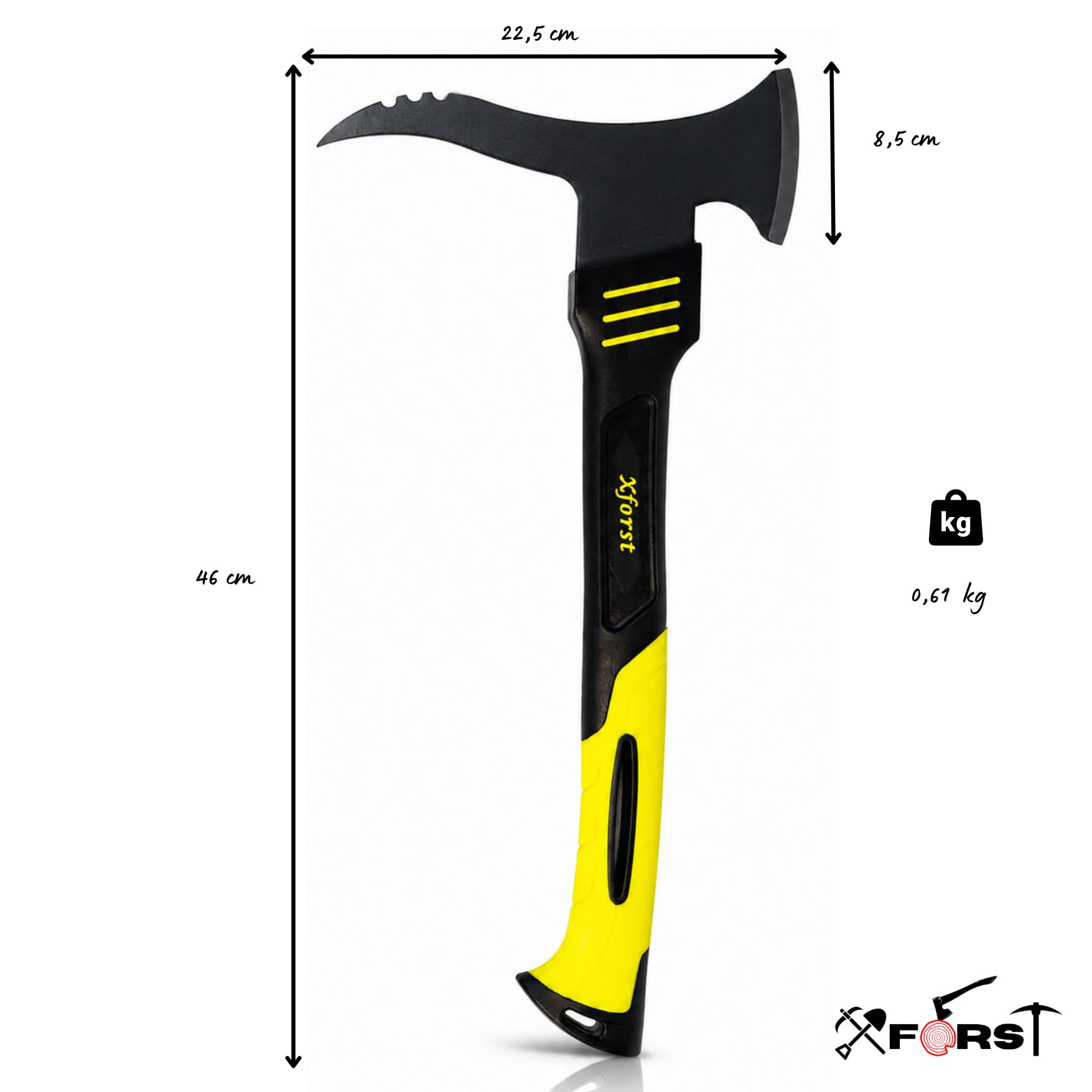 Xforst Sapie à Main 46 cm Bûcheron avec Lame de Coupe – Sappie Forestier Manche Fibre Verre Gommé, Tête Acier Carbone Forgé Dentelée, Œillet de Suspension pour Bûches & Branches – X-DB36