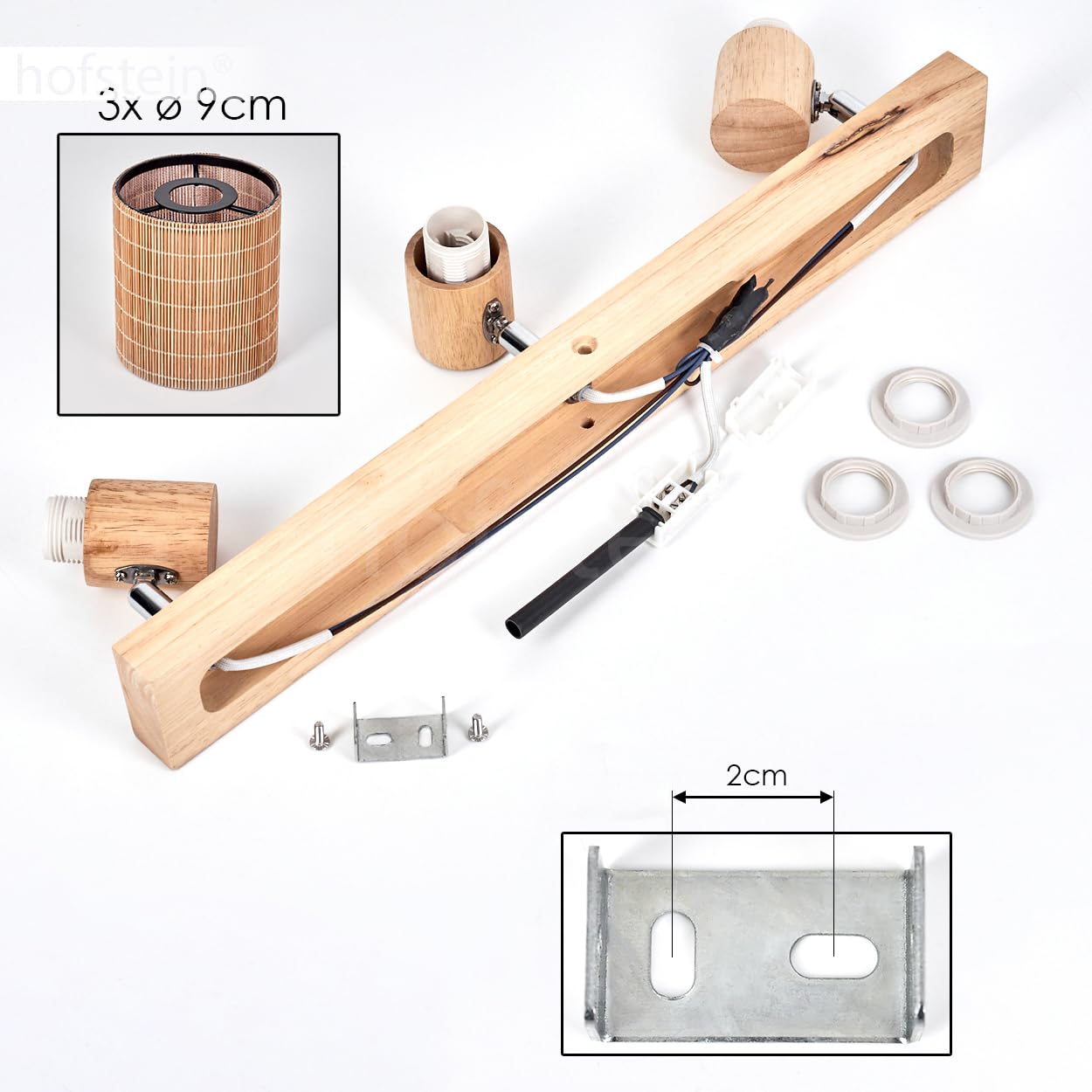 Lampada da soffitto Kinnared, lampada moderna in legno/metallo/bambù nei colori naturali/cromati/marrone, a 3 luci design scandinavo con faretti regolabili, x E14, senza lampadine