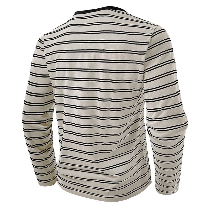 Mens Henley Shirts Casual Striped Long Sleeve Cotton T-Shirt Basic Button Lightweight Crewneck Pullover Tees Tops3