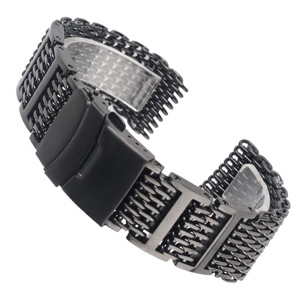 20mm 22mm 24mm Męski pasek do zegarka ze stali nierdzewnej Shark Mesh Pasek na nadgarstek Luksusowa wymiana bransoletki Zwart Push Button (jeden kolor 24mm)