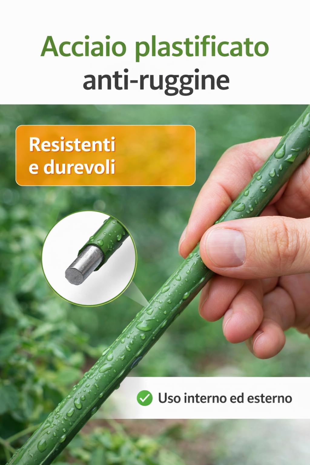 Tutori per Piante in Acciaio Plastificato – Resistenti Anti-Ruggine, Bastoni per Pomodori, Orto e Piante da Interno/Esterno - Sostegno Robusto per Crescita Sana (10 Pezzi, 120 cm, Diametro 11 mm)