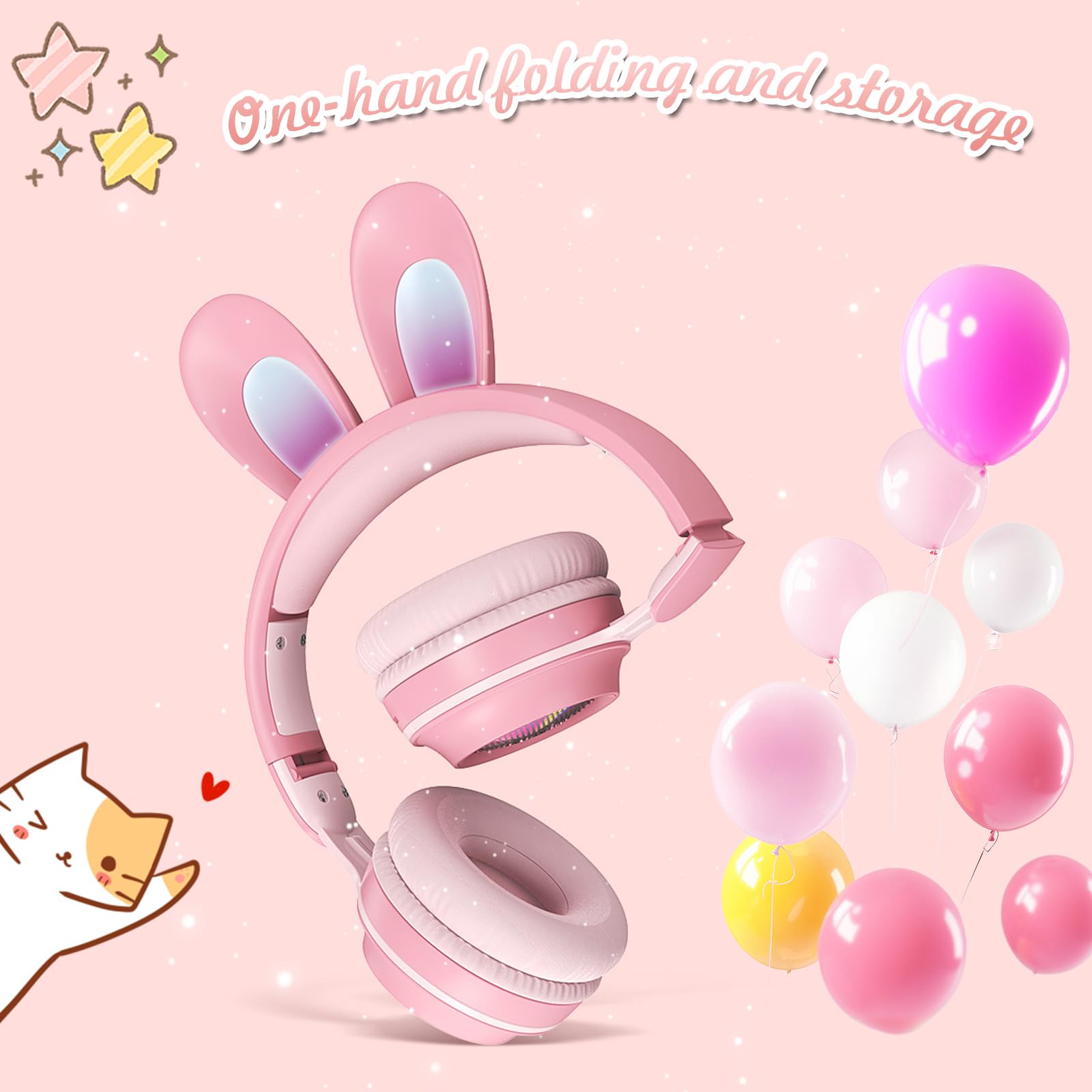 Auriculares Bluetooth con cancelación de ruido para niños, plegables con luz LED, auriculares de orejas de gato para niños pequeños con micrófono/tarjeta TF, auriculares Bluetooth para niños