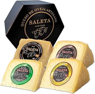 Coffret Cadeau Premium Fromage Manchego Espagnol | Fromage de brebis | Plateau de Fromages | 4 variétés: affinés, semi-affinés ou à l'huile d'olive vierge extra | 