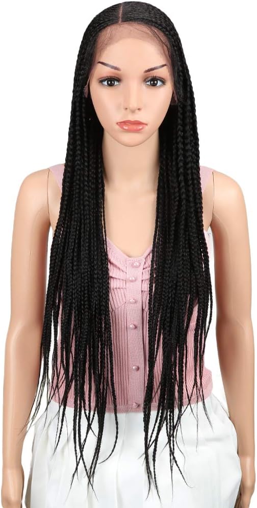 Joedir 31" Extra long Twist Box Braided 13x6 Lace Frontal Wigs With Baby Hair High Temperature Synthetic Wigs For Black Women 180% Density Hand Made Braiding braids Wigs(Natural Black)