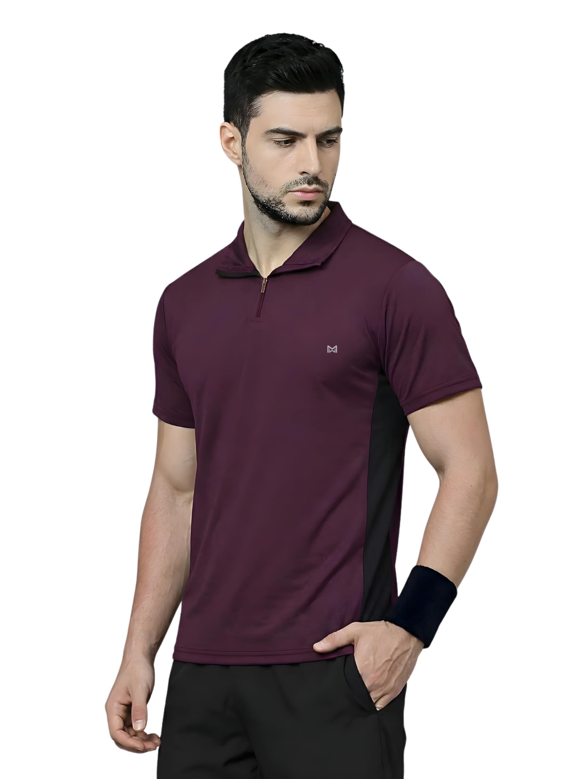 White Moon Gym T Shirt for Men Workout - Running, Dryfit Tshirt for Men, Quick-Dry, Anti-Odor Sports Tshirt, Lightweight & Breathable, Everyday Comfort for Man with High Collar Zip (Pack of 1)-picture-10