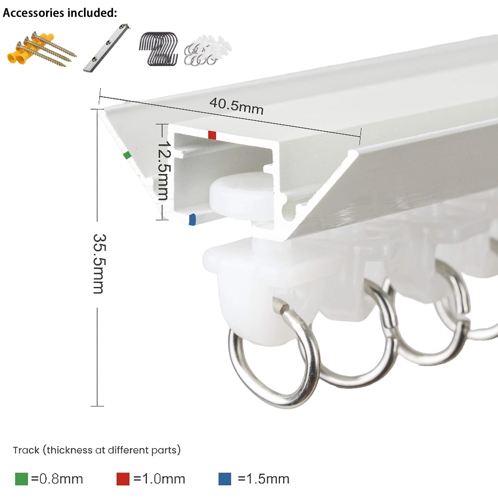Vorhangschienen-Set aus Aluminium, weiße Decken-Gardinenleiste 1 läufig mit geräuschlosen Gleitern, Gardinen Schiene für Krankenhäuser, Schlafzimmer und Raumteiler(190 cm (6.2ft))