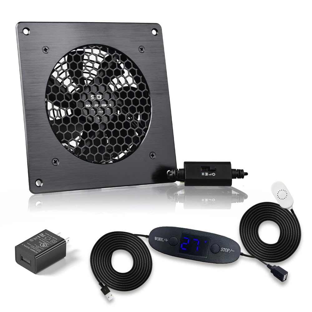 Gabinetes silenciosos USB de 120 mm, sistema de ventilador de refrigeración de 6 pulgadas con control de termostato ajustable de 0 a 60 ℃, para gabinetes AV de cine en casa, casa de plantas,