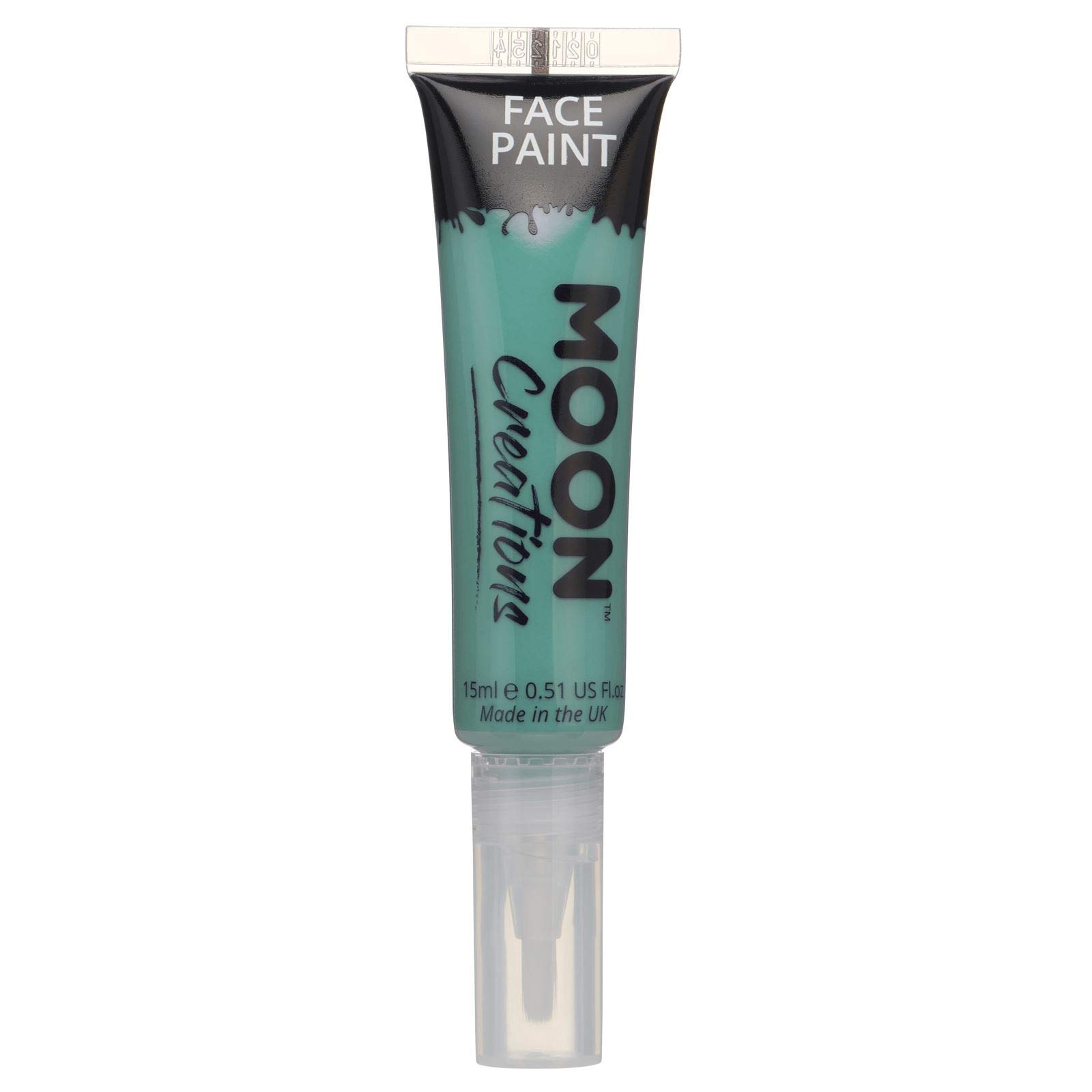 Moon Creations Face & Body Paint Tubes with Brush Applicator | Turquoise | 15ml | Ready to Use | Cruelty Free, Made in UK | Face Paint for Kids, Adults, Fancy Dress, Festivals, Halloween