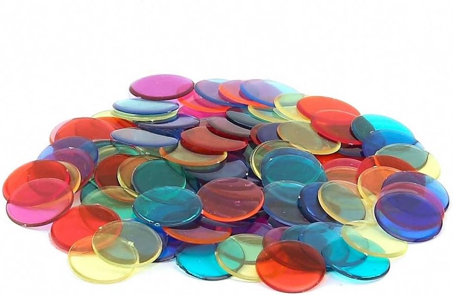 Hygloss Products 59151 Colored Bingo Chips - Plastic Color Bingo Supplies Discs for Counting, Game Tokens, Markers - Translucent, 7/8" Diameter, 150 Pack