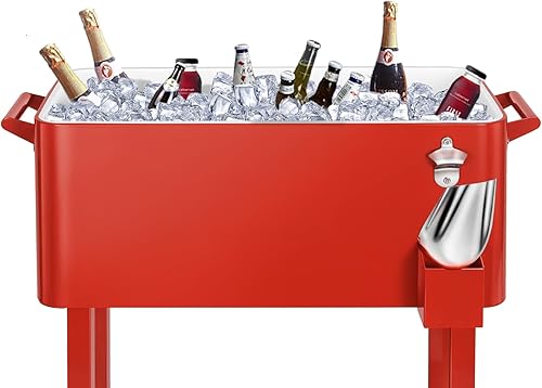 Miniatura 28 de EDOSTORY Carro enfriador de hielo con ruedas de 80 cuartos de galón, barra de bebidas para fiestas en el patio trasero con cuchara de hielo