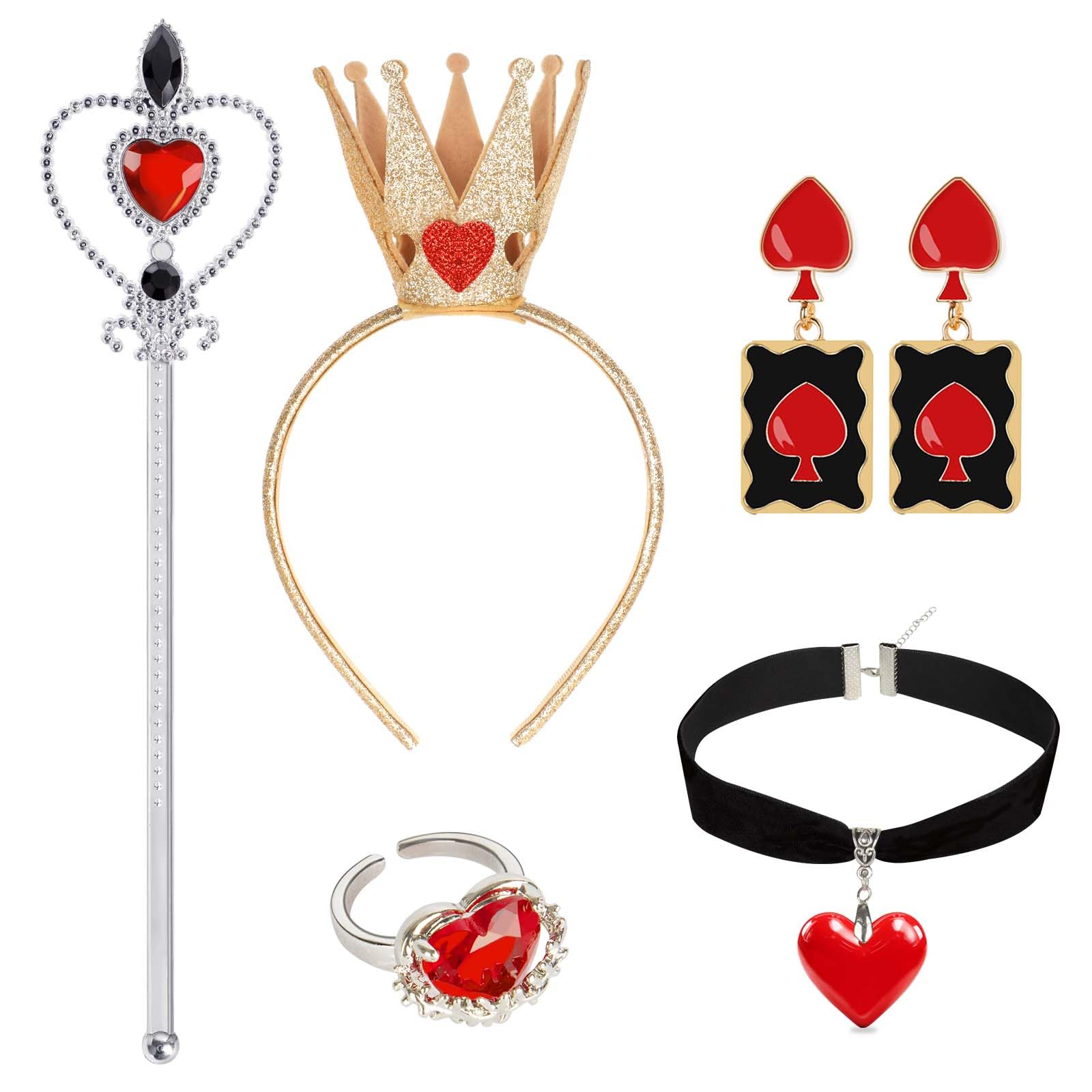 ZIZWO Queen of Hearts Costume Accessories Hearts Necklace Crown Kit for Adult Women Girl Halloween Birthday Party Dress Up