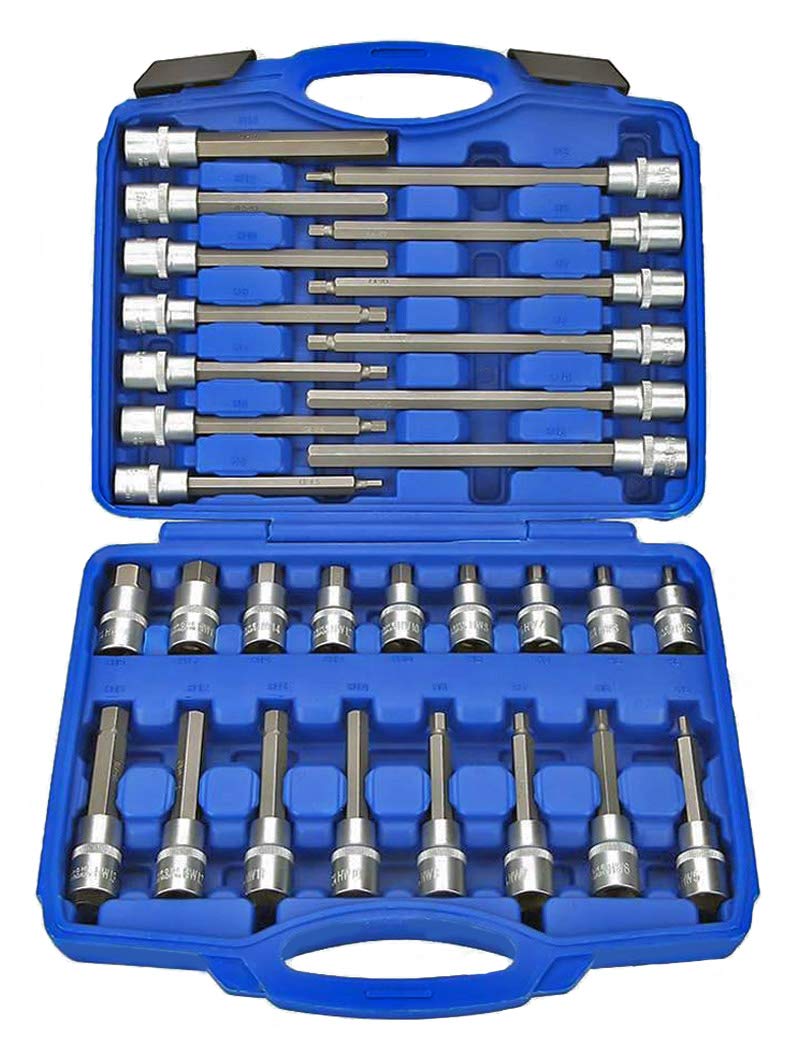 Us Pro 30Pc 1/2" Dr Hex Allen Key Bit Socket Set Shallow & Deep 5Mm - 19Mm 3229