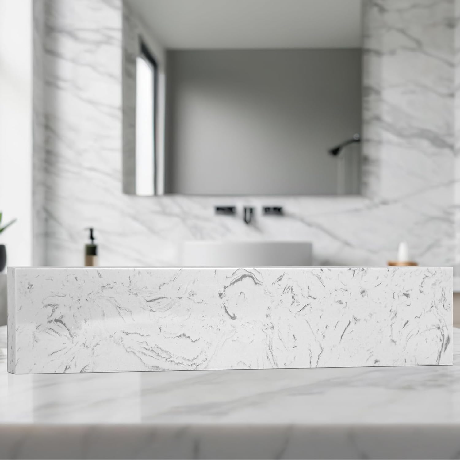 Reallnaive 2 Pcs 22" x 4" Marble Vanity Sidesplash Bathroom Vanity Backsplash Engineered Stone Side Splash for Bathroom Sink Home Decoration (Carrara White)