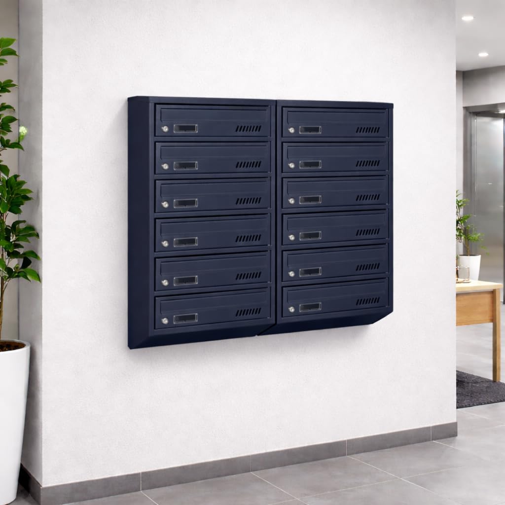Buzón de correos para condominios GDS de 10 plazas RAL 7016, antracita, 2 llaves, 20 cm de profundidad, montaje en pared, modular horizontal