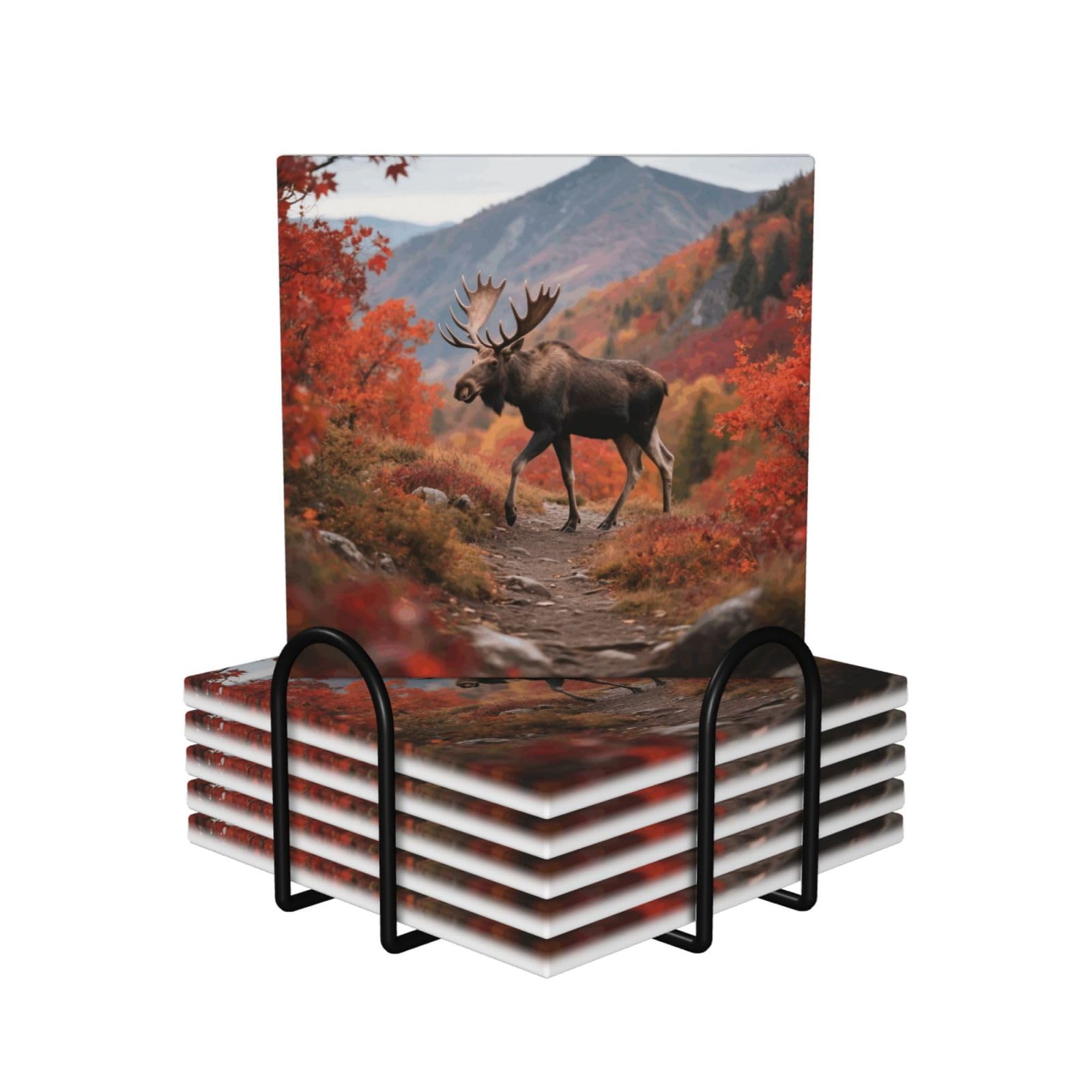 Sous-verres en céramique élan Majestic lot de 6 pièces avec support liège