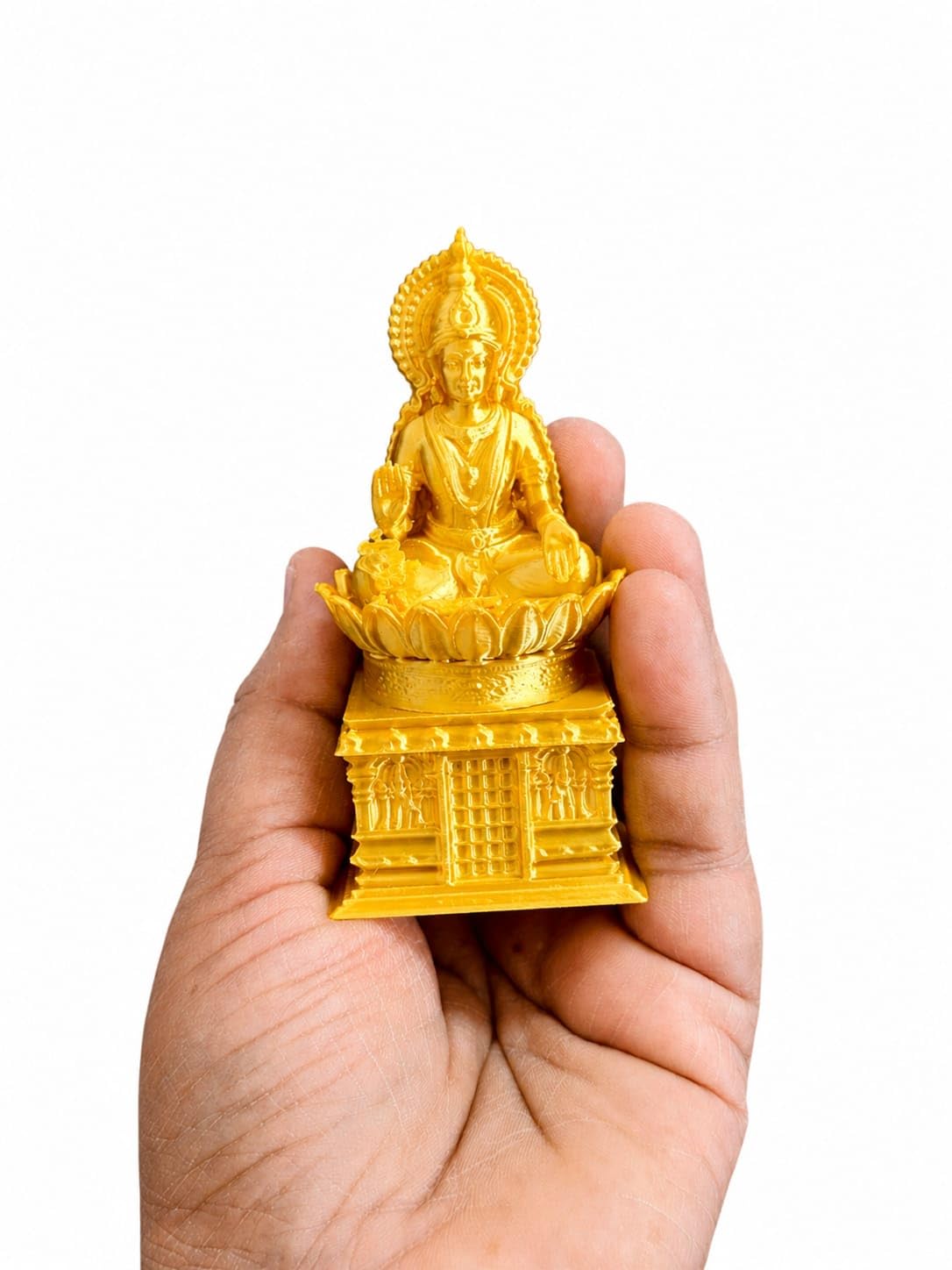 Lakshmi Devi Kumkum Box for Pooja | Decorative Kumkum Bharani with Temple Base Design | Plastic Material | Golden Finish | 3 Inch Height | Return Gift & Festival Decor-image-23