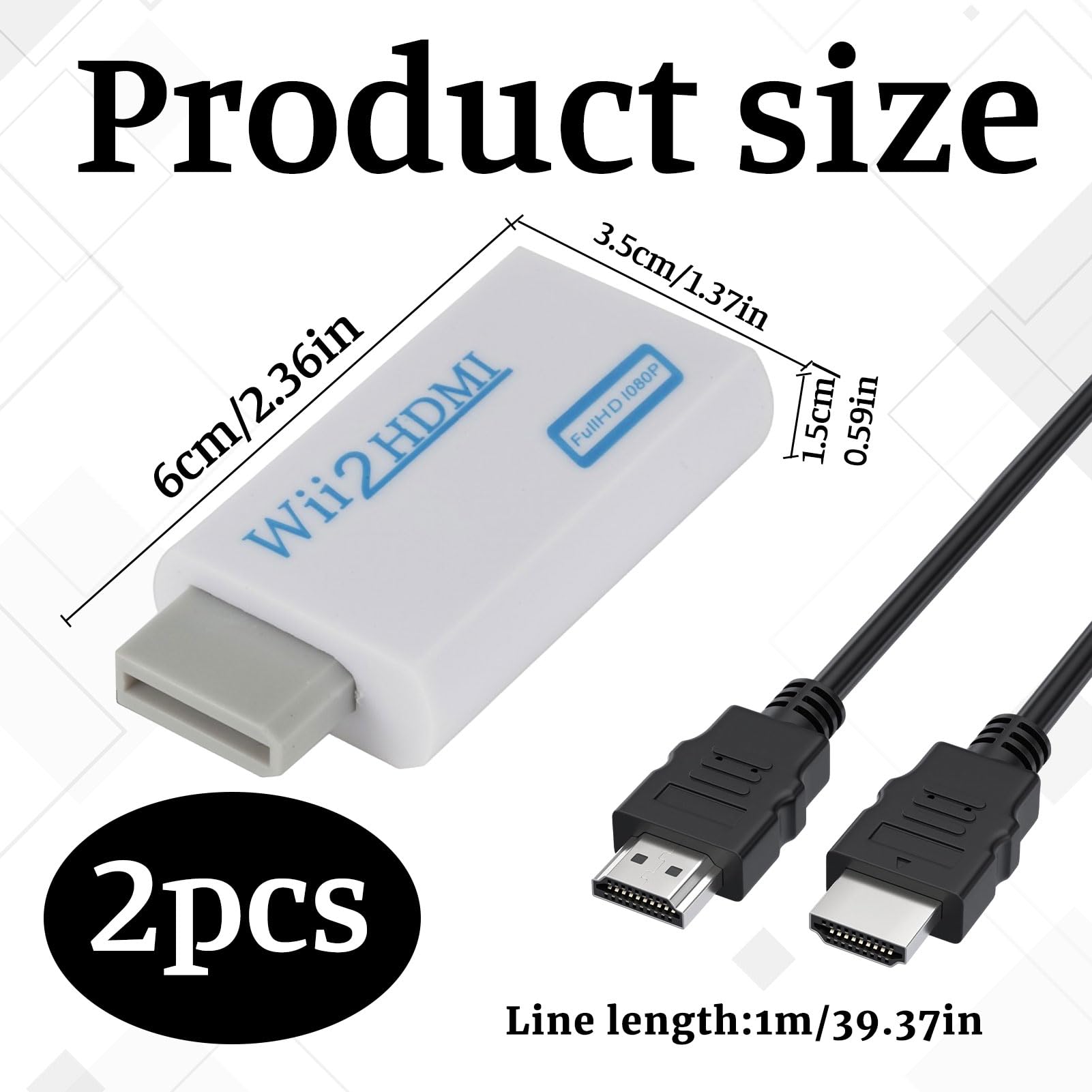 Wii HDMI Adapter with 1m Cable,2 Pcs Wii To HDMI Adapter, for Nintendo Wiis, Supports All Wiis Display Modes — view 2