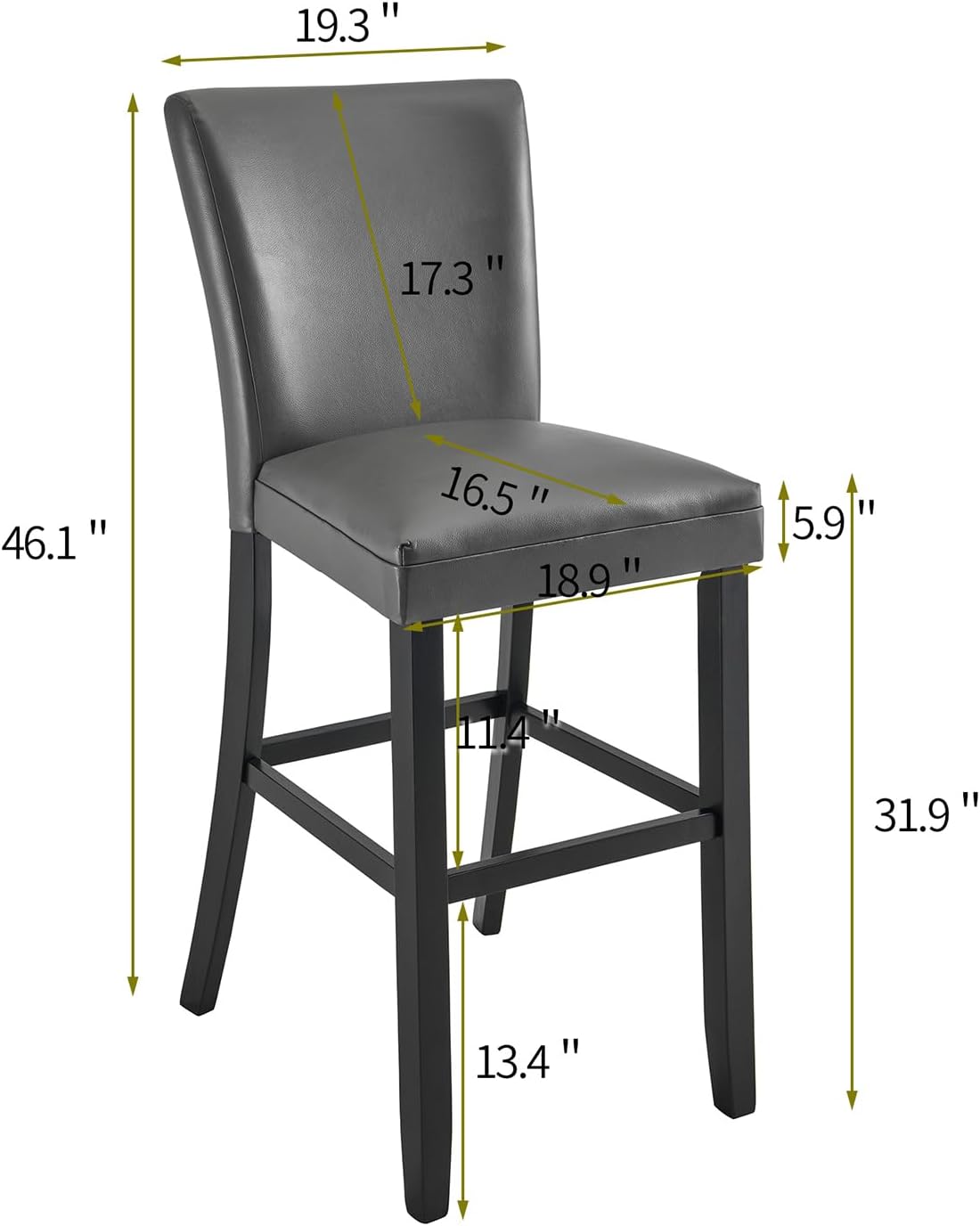 Faux Leather Bar Height Stools with Back, 31.9" Seat Height, Solid Wood Frame, Ideal for Kitchen Island, Home Bar, or Café, Set of 2, Grey