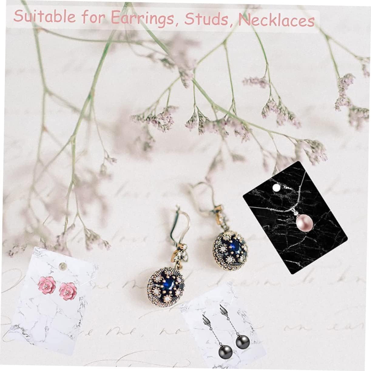 DOITOOL Set Marble Pattern Earring Display Cards for Necklaces Jewelry Cards Kit Earring Backs Bags