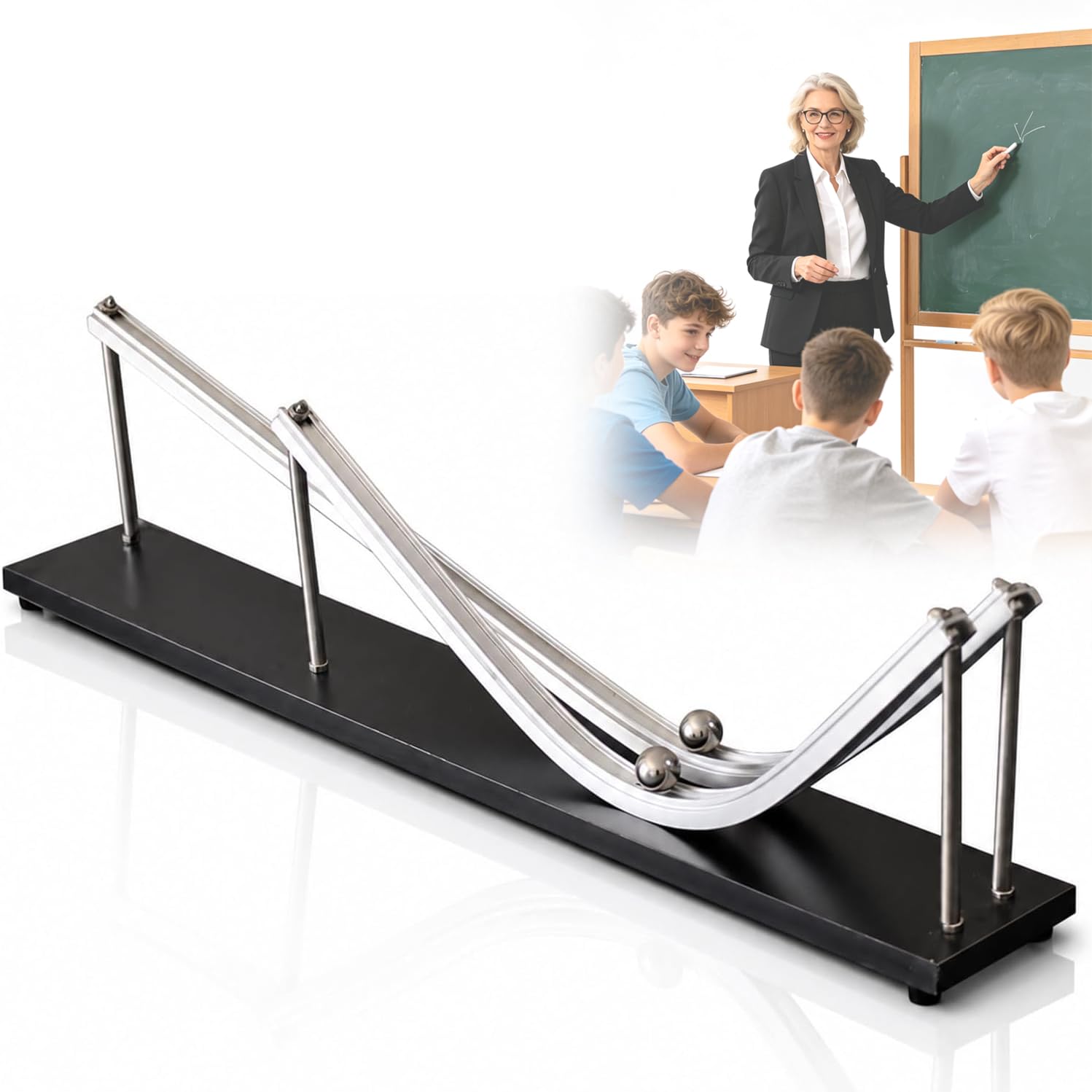 WHOOLEFUN Physics Inertia Demonstrator Kit, Inertia Demonstration Kit, Classroom Experiment Apparatus with Steel Balls & Aluminum Track, STEM Learning, for Force, Motion, Inertia