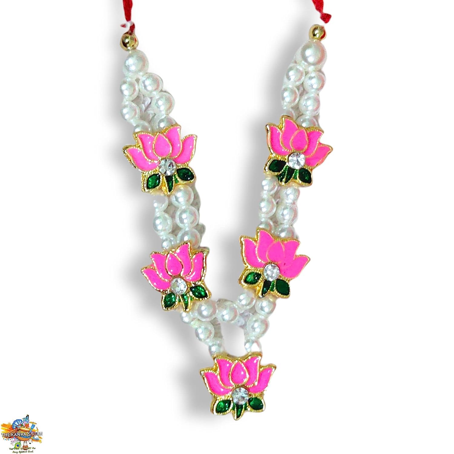 Brij Sugandha Lotus White Pearl Mala – 2 & 3 Inch Pearl Haar for Laddu Gopal Devi Maa & God Idol of Small to Medium Size | by The Kanha Store (3 INCH)