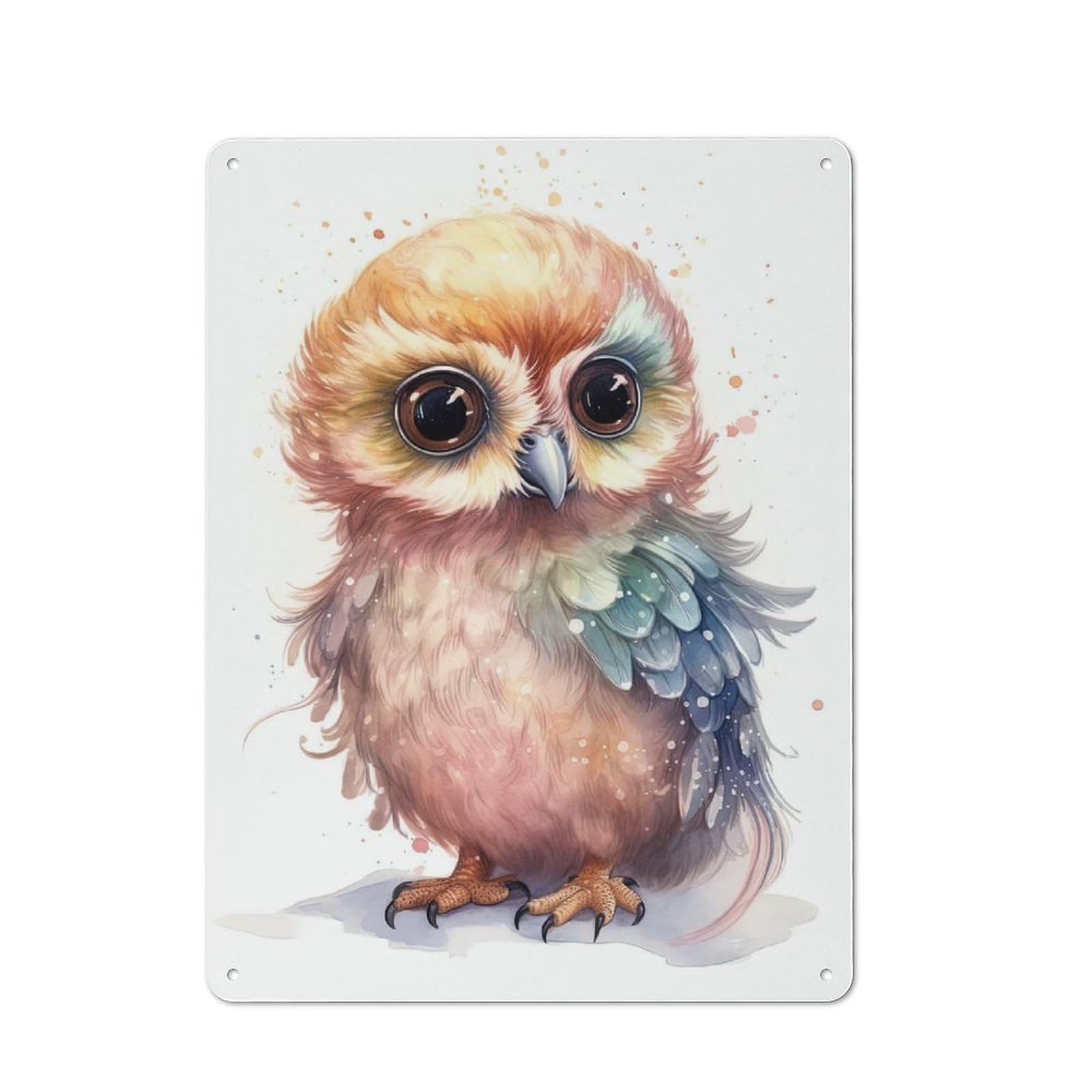 Junmoney Style-11 Metal Sign 40X30cm With Watercolor Baby Owl Art For Workshop Wall, Rustic Decor, Wall Decoration For Workshops And Hobby Rooms