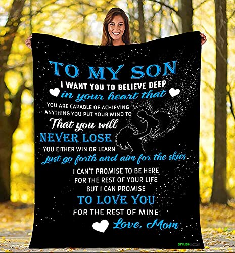 to My Son Believe Deep in Your Heart, Premium Blanket, Fleece Blankets Gift for Son from Mom, Children's Day, Birthday Gifts for Son. Super Soft and Cozy Blanket