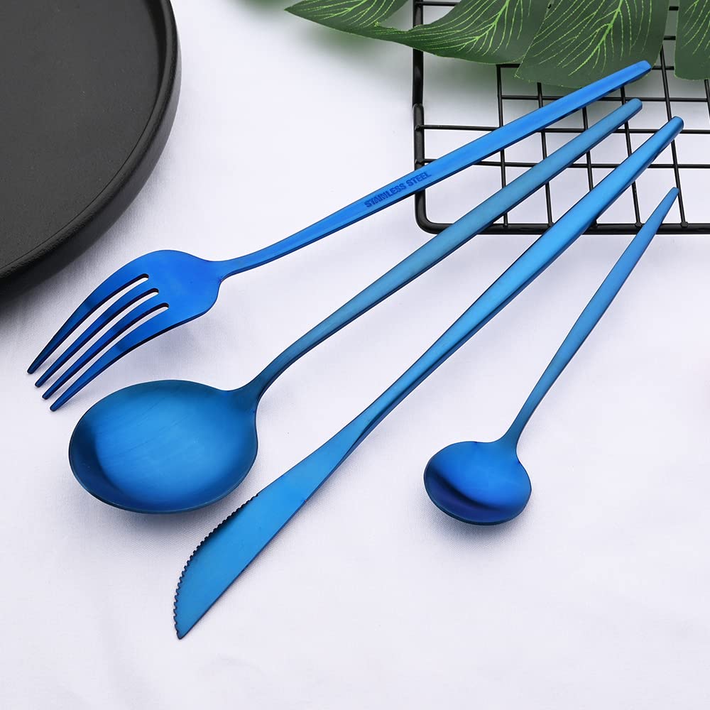 Besteck- und Essbesteck-Set, 24-teilig, Mattes Besteck-Set, Edelstahl-Geschirrset, Messer, Gabel, Löffel, Tafelservice, Küchenbesteck, Geschirrset für Zuhause,Schwarz