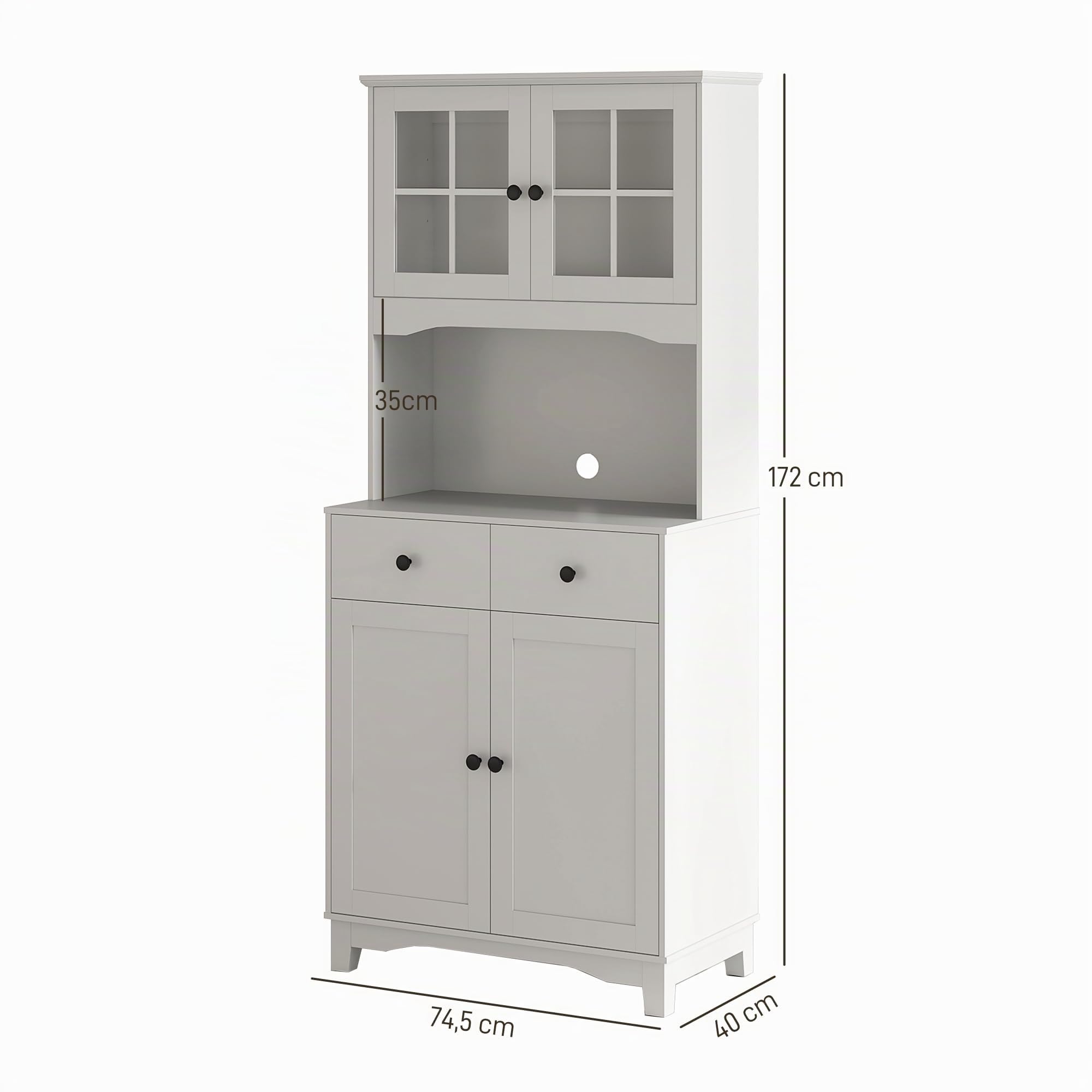 HOMCOM Küchenschrank Hochschrank mit Arbeitsplatte Weiß 74,5 x 40 x 172 cm