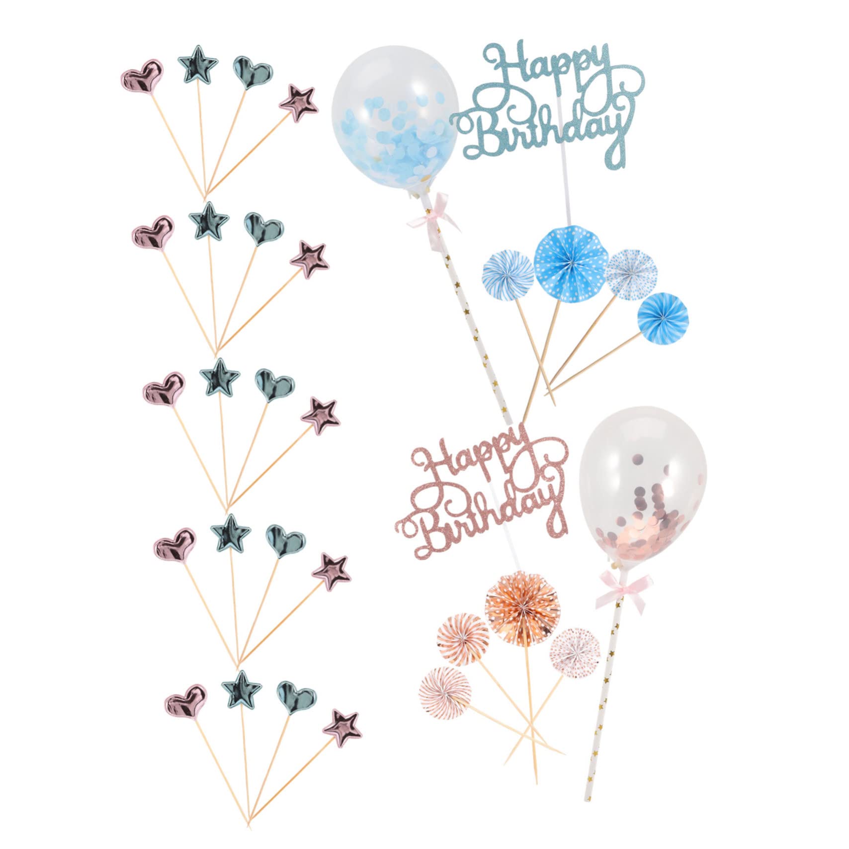 VILLFUL 2 Sets Cake Sticks Suit Edible Paper Happy Birthday Balloons Happy Birthday Topper Fruit Balloons Wedding Decor Suits Fruitcake Star Miss Paper Fan Flower Glitter