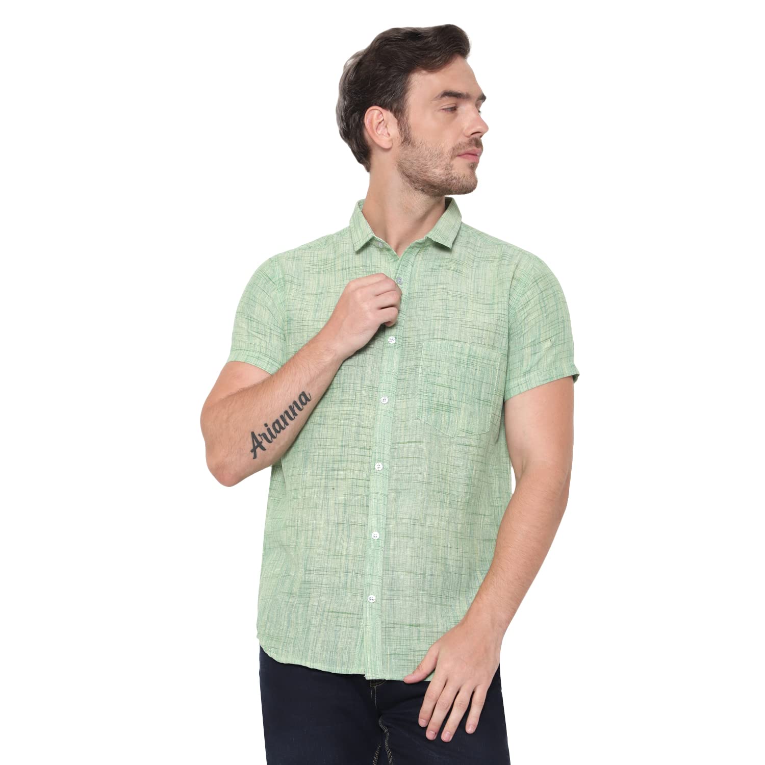 latest chikan Men's Cotton Blend Textured Half Sleeves Shirt-picture-10