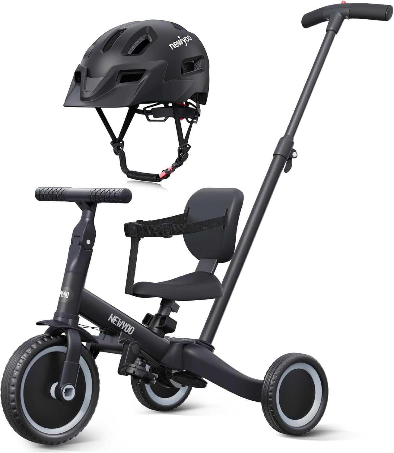 newyoo Toddler Tricycle with Helmet, Toddler Bike, Tricycles for 1-3 Year Olds, Kids Bike Helmet for 3-8 Year Olds, Black