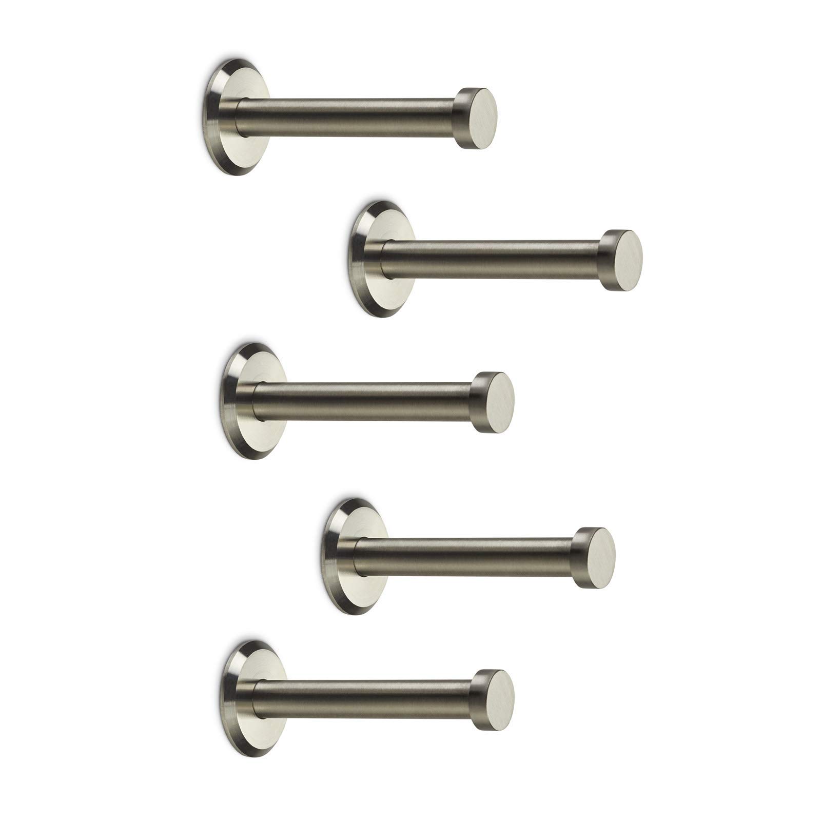 SOTECH 5 Stück Edelstahl Kleiderhaken MEDEA (Ø 10/15 mm, Länge 70 mm) Wandhaken gebürstet, verdeckte Befestigung, inkl. Schrauben und Dübel