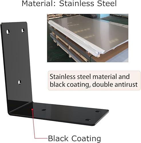 Miniatura 8 de Soporte en L, soporte de esquina resistente, soporte de estante de acero inoxidable, soportes de ángulo grande negro, soportes de hierro de metal